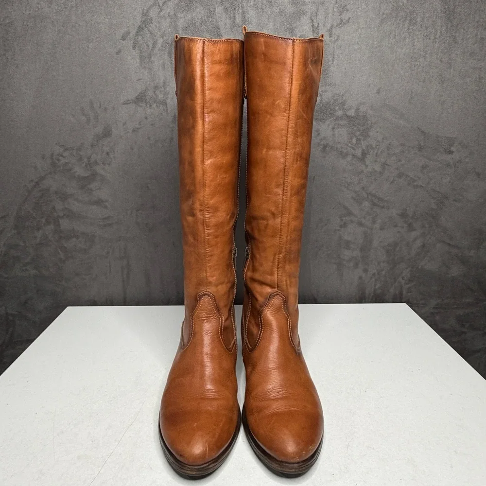 Pikolinos Tall Riding Boots Women 40 Cognac Brown Leather Back Zip Equestrian